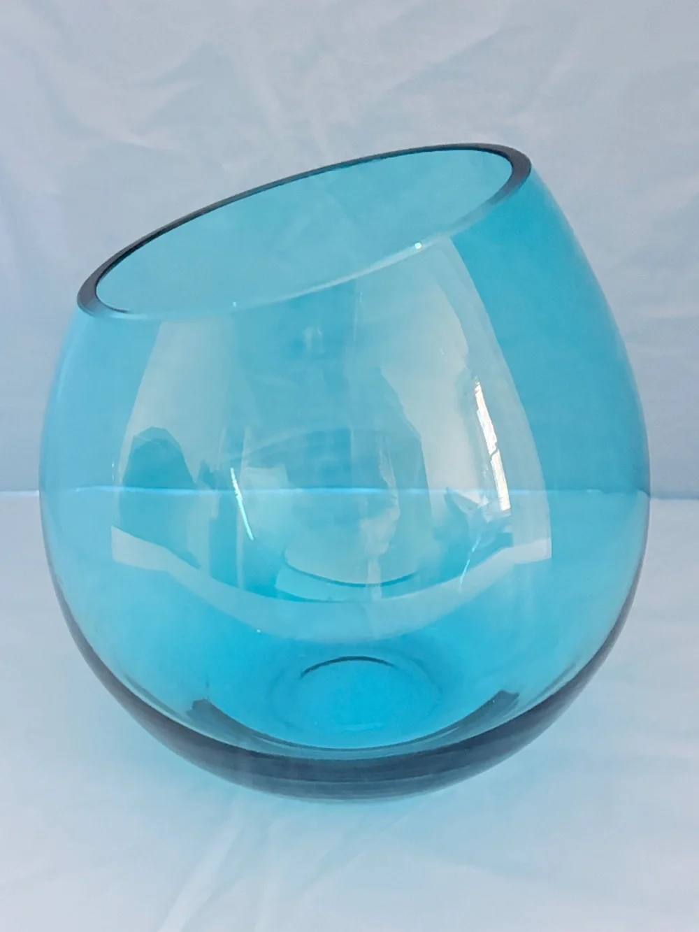 LSA International Peacock Blue Blown Glass Vase Slanted Rim made in Poland 8